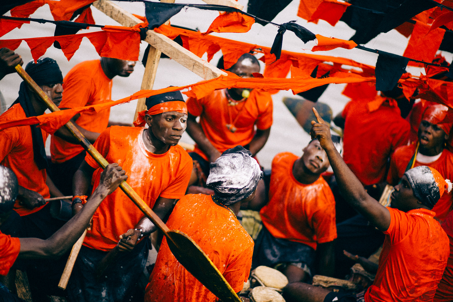Men rowing with drummers, Opobo Boat Regatta Festival