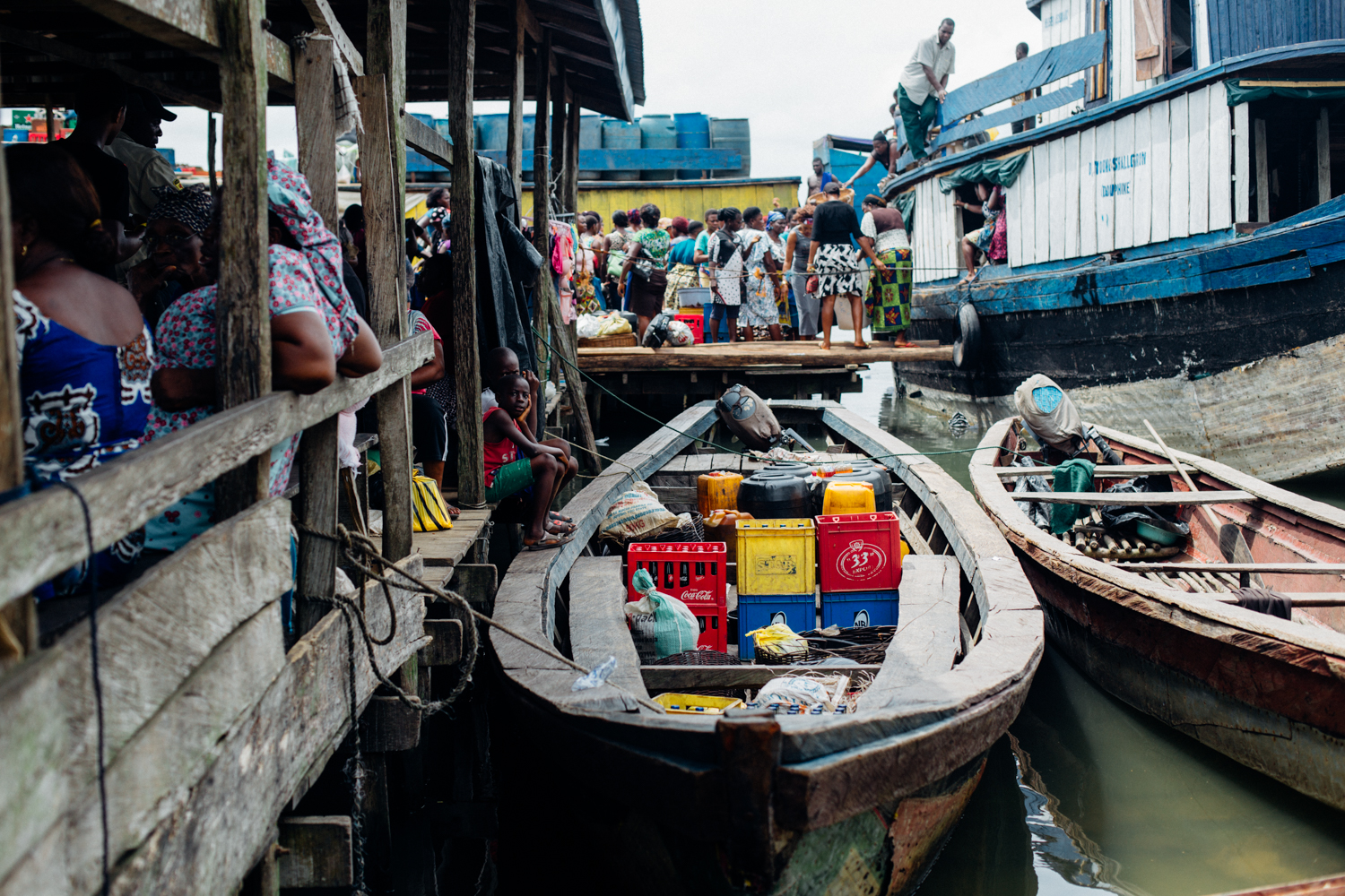 Boats at a market in Koko, Niger Delta