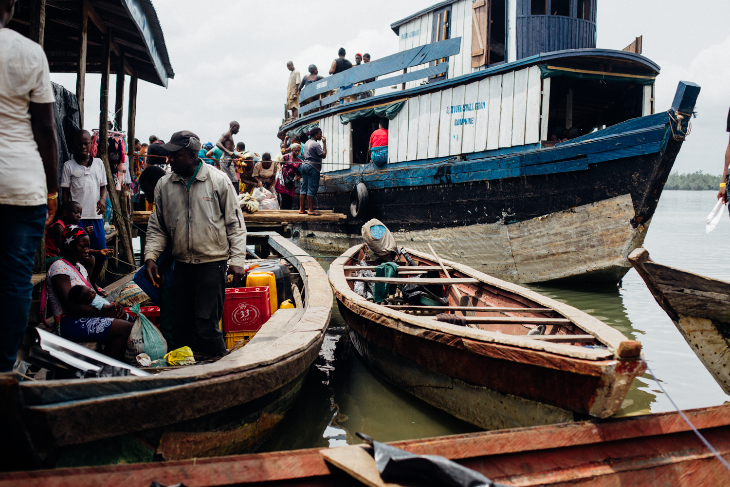 Boats at the floating market in Koko, Niger Delta
