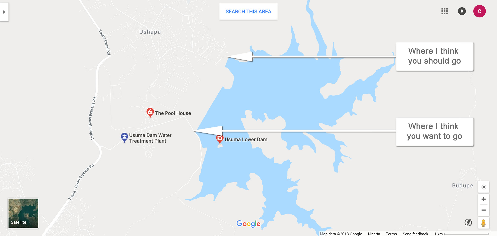 A map of the Usuma Dam area