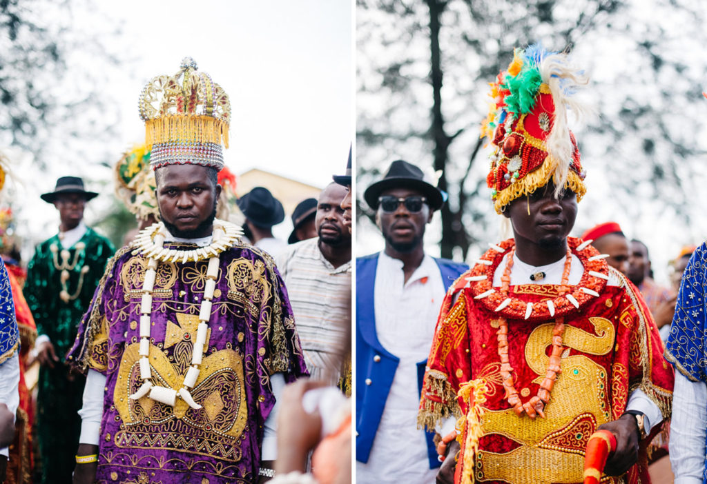 Males dressed in traditional Ijaw attire